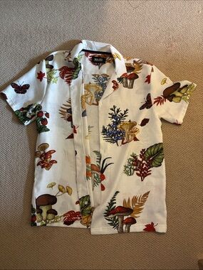 Malibu White Short-Sleeve Botanical & Mushroom Print Shirt